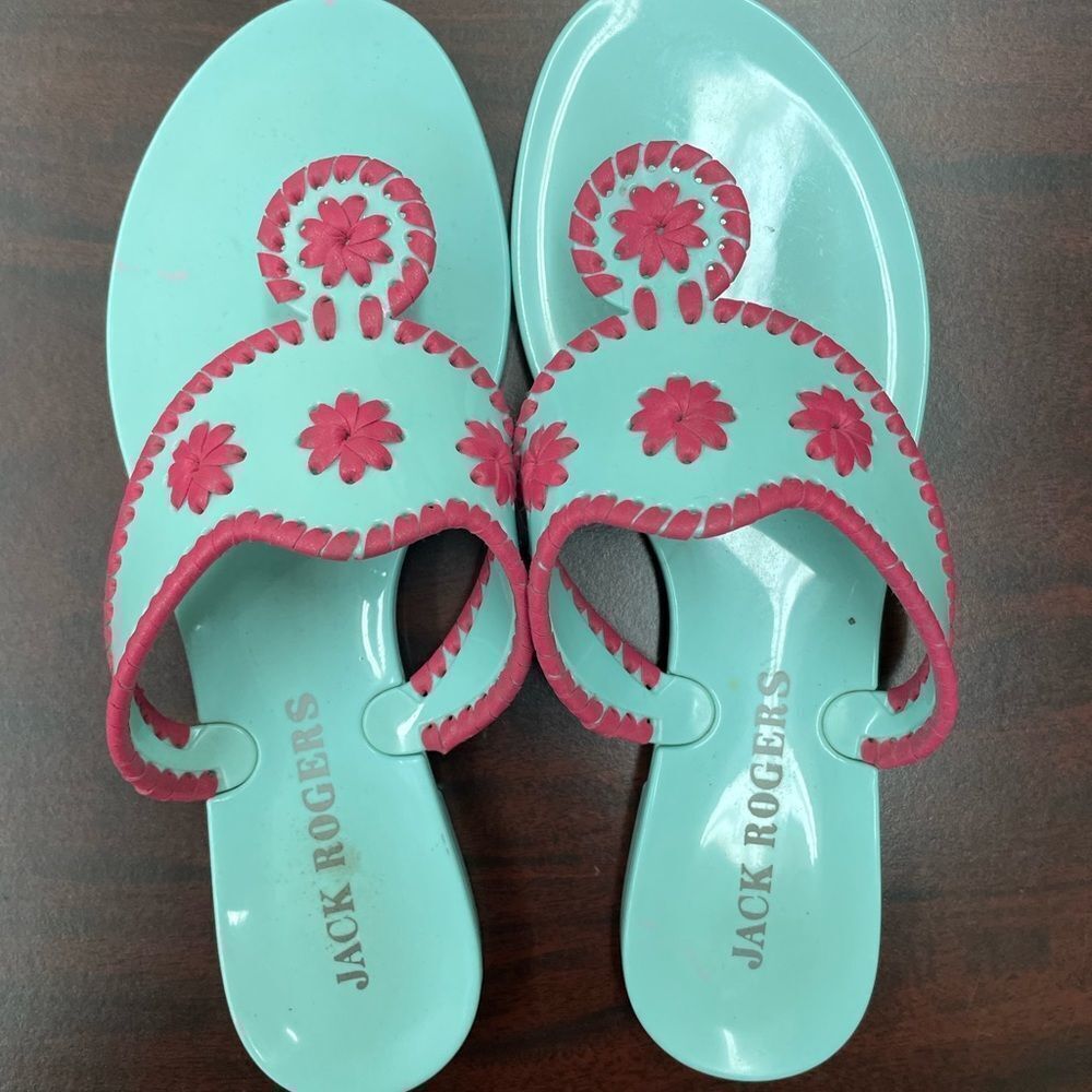 SPRING BREAK 🌴 Jack Rogers Aqua and Pink Sandals Size 5 - Picture 1 of 6